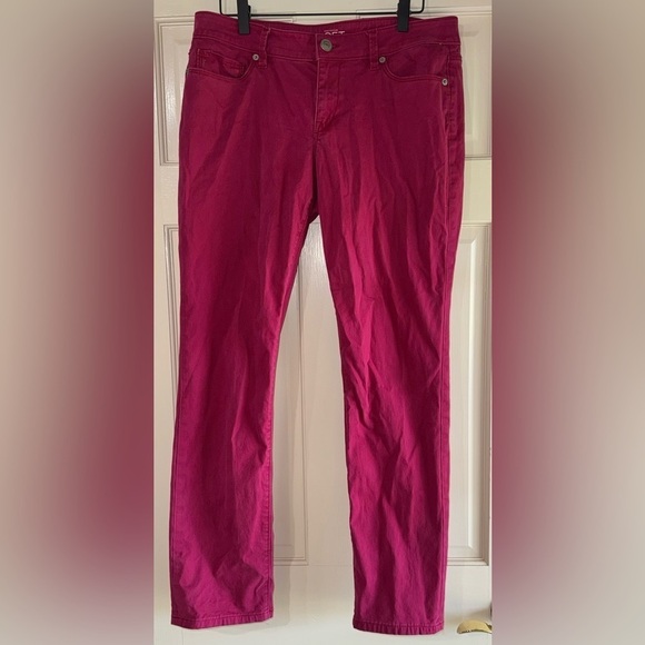 Ann Taylor Loft Women's Size 29/8 Maroon Jeans Curvy Straight Leg Zip 5 pockets - Picture 1 of 6